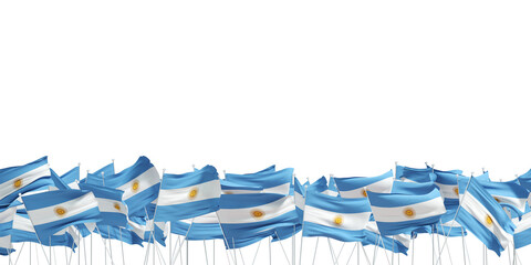beaucoup de drapeaux argentins sur fond blanc - rendu 3d - obrazy, fototapety, plakaty