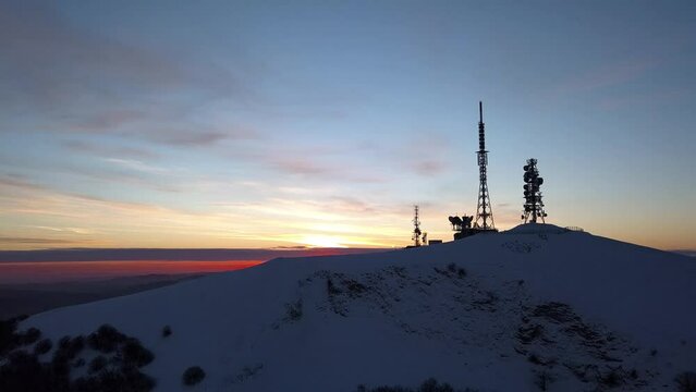 footage: exciting aerial view of Mount Nerone at dawn with the antennas of Italian radio and television