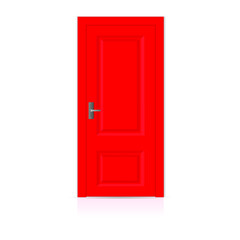 Red wooden door isolated on a white background