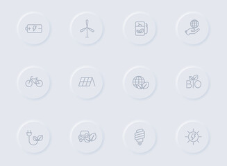 alternative energy gray vector icons on round rubber buttons. alternative energy icon set for web, mobile apps, ui design and promo business polygraphy