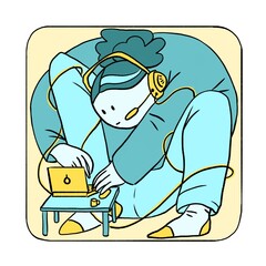 Illustration of a young professional working in home office on the laptop - obrazy, fototapety, plakaty
