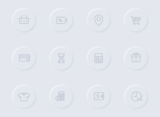 black friday gray vector icons on round rubber buttons. black friday icon set for web, mobile apps, ui design and promo business polygraphy