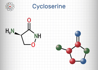 Cycloserine molecule. It is broad-spectrum antibiotic used in the treatment of tuberculosis and certain urinary tract infections (UTI). Sheet of paper in a cage