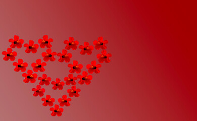 Red Heart made of flowers. Valentine’s Day postcard, banner, greeting 