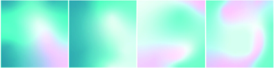 Set of vector, gentle, pastel, trendy gradients. 2022, 2023 collection of modern colors. Palette for decoration and design. Isolated templates. Stretching color. Turquoise, beige, pink, rosy, blue.