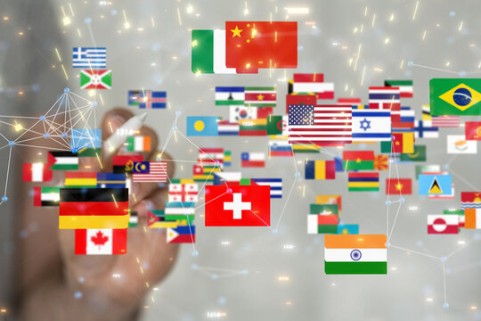 World map with all states and their flags,3d render.