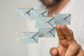 holding smartphone and checking email online on web with