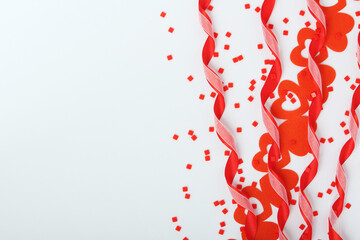 Background wit red ribbon and bright hearts for Valentine day decoration	