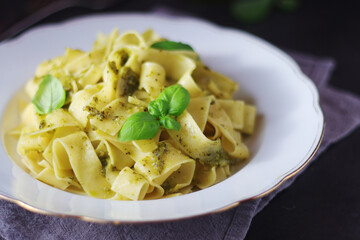 Tagliatelle pasta with pesto sauce