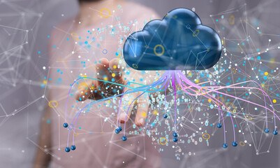 Artificial Intelligence Cloud technology. Integrated digital web concept background