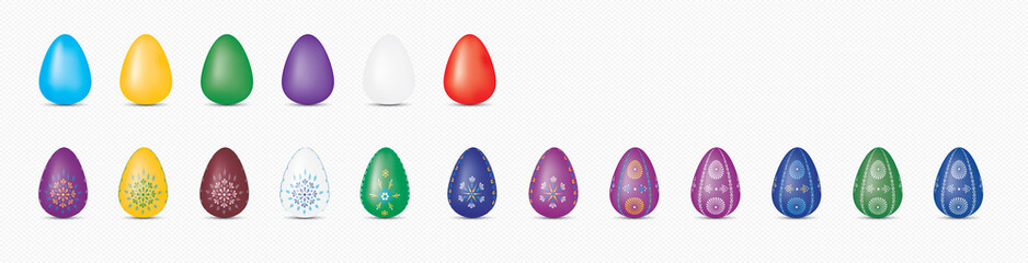 Easter eggs, vector painted illustration drawing with Easter symbols, flowers and colours. 