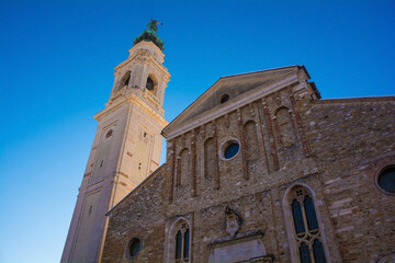 Fototapeta na wymiar The historic cathedral in the north east Italian city of Belluno, Veneto region. This 18th century Baroque duomo is known as Basilica Cattedrale di San Martino 