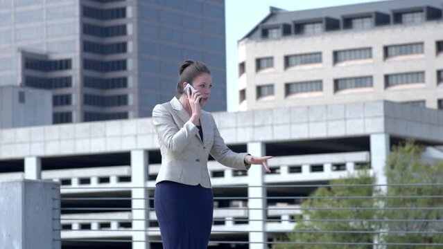 Businesswoman has exciting conversation on cell phone