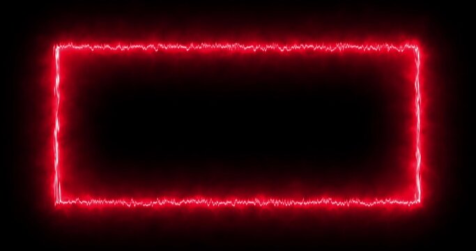 Fiery red rectangle on a black background. Abstract rectangle, sun flame frame. 3d image Gradually, a burning square of fire appeared and a constant burning in a rectangle