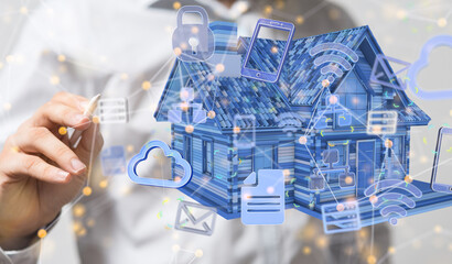 home data. Digital cyberspace with particles and Digital data network connections concept.