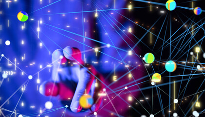 Fototapeta premium Global network. Blockchain. 3D illustration. Neural networks and artificial intelligence. Abstract