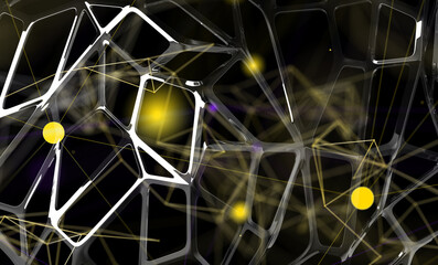 Neural network 3D illustration. Big data and cybersecurity