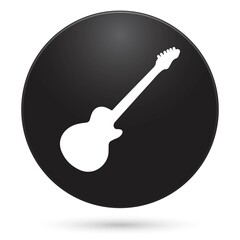 Guitar icon, black circle button, vector illustration.