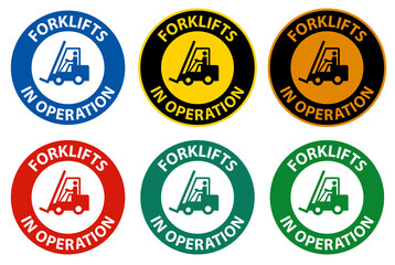 Caution forklifts in operation Sign on white background