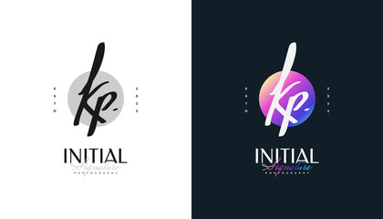 KP Signature Initial Logo Design with Gold Handwriting Style. KP Signature Logo or Symbol for Wedding, Fashion, Jewelry, Boutique, Botanical, Floral and Business Identity
