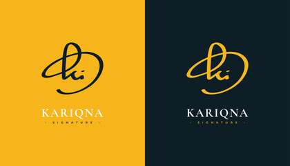 KI Signature Initial Logo Design with Gold Handwriting Style. KI Signature Logo or Symbol for Wedding, Fashion, Jewelry, Boutique, Botanical, Floral and Business Identity
