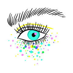 Female eye with hand-drawn. Drawn eyebrow and makeup