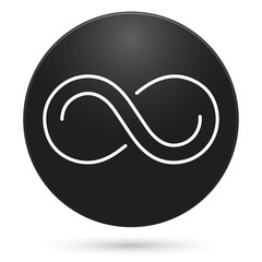 Infinity icon, black circle button, vector illustration.