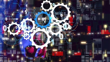 Fototapeta premium Neural network 3D illustration. Big data and cybersecurity