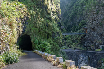 Dangerous part of the old road with rockfall