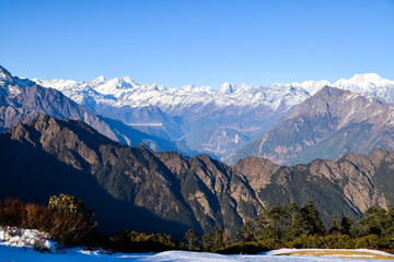 Himalaya mountains in Nepal. Tamang Heritage Trail and Langtang trek day 3 from Nagthali to the viewpoint Nagthali Gyang