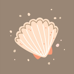 Pink sea shell, scallop. Vector flat illustration