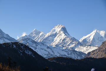 Himalaya mountains in Nepal. Tamang Heritage Trail and Langtang trek day 3 from Nagthali to the viewpoint Nagthali Gyang