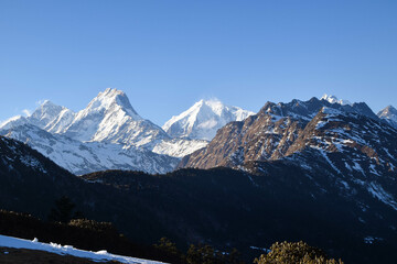 Himalaya mountains in Nepal. Tamang Heritage Trail and Langtang trek day 3 from Nagthali to the viewpoint Nagthali Gyang