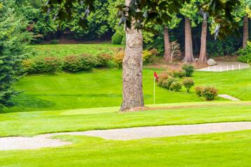 Golf course with gorgeous green and fantastic mountain view