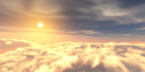 Naklejka na ściany i meble Beautiful clouds at sunset, cloud landscape panorama