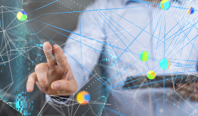 Global network. Blockchain. 3D illustration. Neural networks and artificial intelligence. Abstract