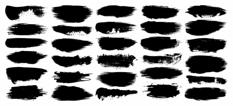 Black set paint, ink brush, brush strokes, brushes, lines, frames, box, grungy, brushes collection