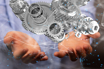 gear system data. Connecting lines and dots.Big data visualization