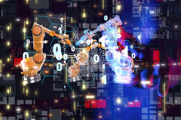 Neural network 3D illustration. Big data and cybersecurity