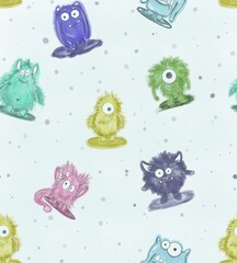 pattern with colored monsters