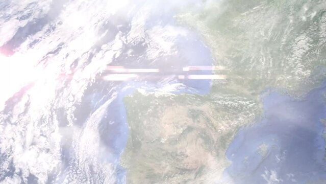 Zoom in from space and focus on Spain, Gijon. 3D Animation. Background for travel intro. Elements of this image furnished by NASA	