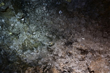  rock salt crystals in the Krysztalowa Cave, a nature reserve, Poland underground