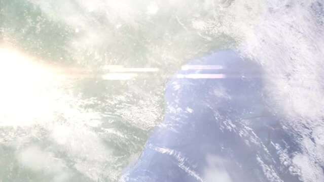 Zoom in from space and focus on Brazil, Joinville. 3D Animation. Background for travel intro. Elements of this image furnished by NASA	