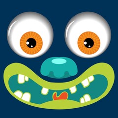 Illustration vector Monster face with big eyes and background cool design