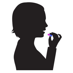 Naklejka na ściany i meble Sick woman takes a pill or supplement or vitamin. Vector flat illustration