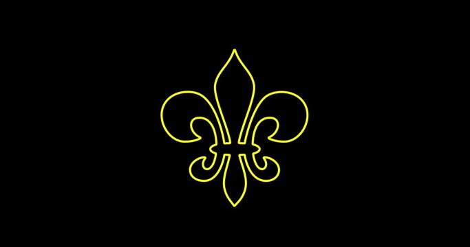 Mardi Gras Fat Tuesday. Animated drawing of line beautiful yellow green purple Fleur-de-Lis lilies symbol on black background. Venetian carnival Mardi Gras seamless looped pattern. 4k graphic motion