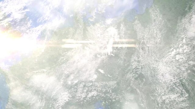 Zoom in from space and focus on Germany, Chemnitz. 3D Animation. Background for travel intro. Elements of this image furnished by NASA	