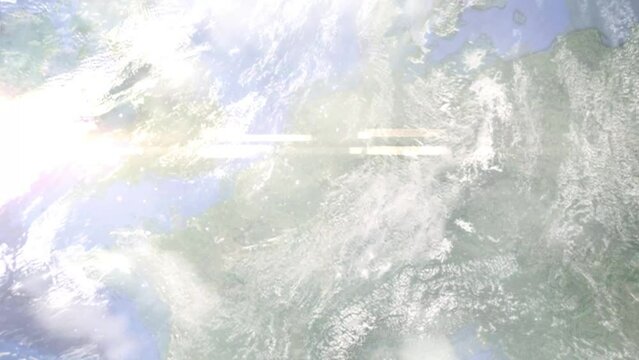 Zoom in from space and focus on Germany, Aachen. 3D Animation. Background for travel intro. Elements of this image furnished by NASA