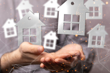 home choice Big data and artificial intelligence concept. Machine learning and cyber mind domination