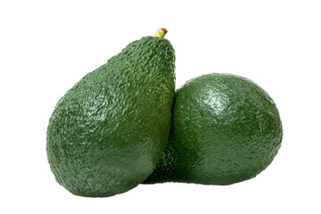two ripe avocados on white background